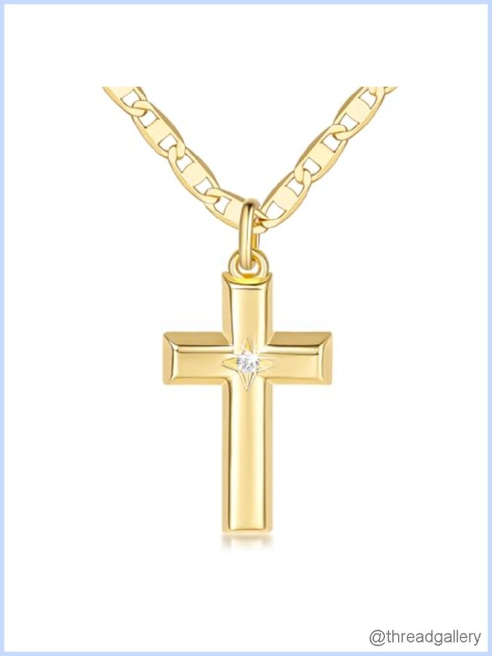 14k Gold Plated Cross Necklace CZ Pendant Mariner Chain Women